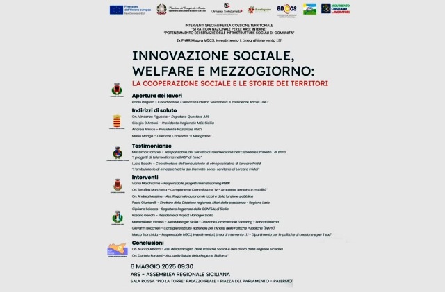 Innovazione Sociale, Welfare e Mezzogiorno: la Cooperazione Sociale e le Storie dei Territori, a Palermo, grazie a Consorzio Umana Solidarietà, con MCL, ANCOS UNCI e Il Melograno